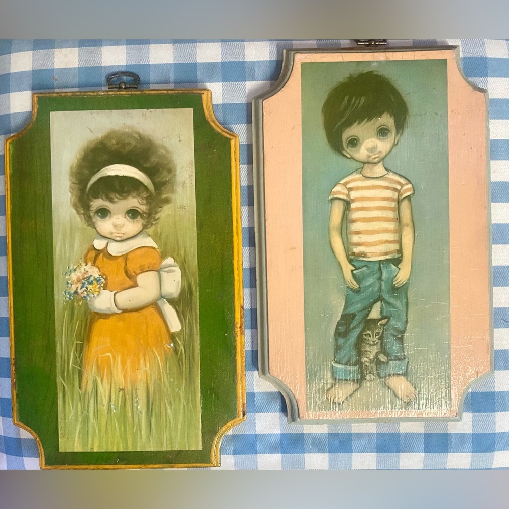 Pair of retro Ozz Franca “Big Eyes” wall plaques